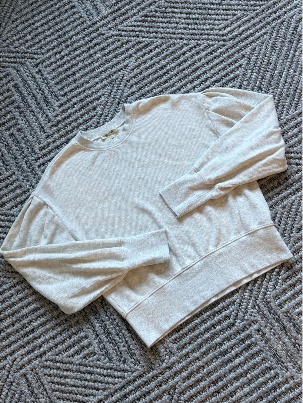 Madewell Light Gray Crew Neck Sweatshirt with Puff Sleeves 100% Cotton XS